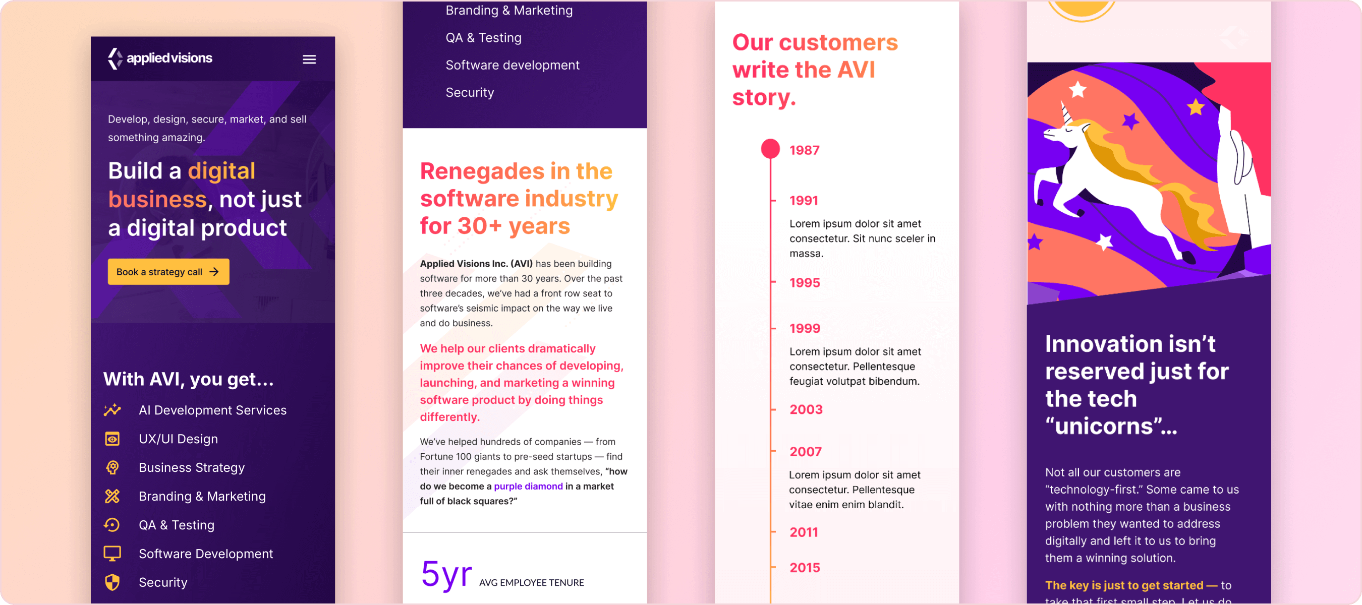 Applied Visions mobile homepage laid end-to-end