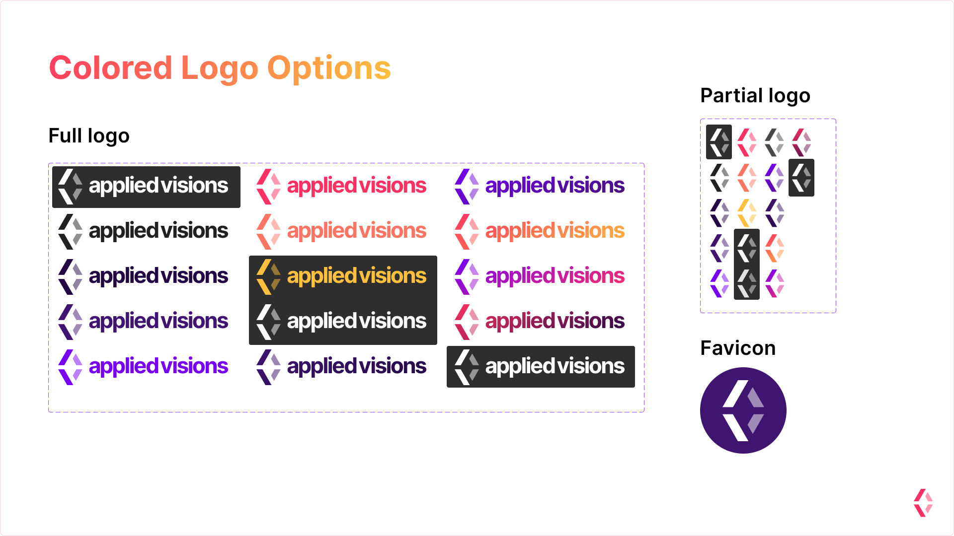 Applied Visions design system  - colors laid out side by side with rules