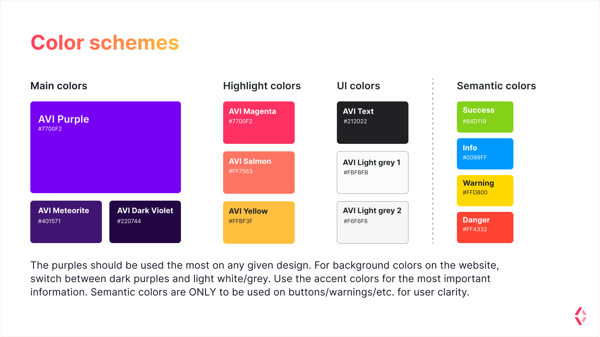 Applied Visions design system  - colors laid out side by side with rules