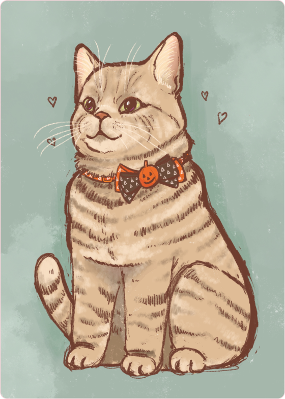 Digital illustration of a cat with a bowtie